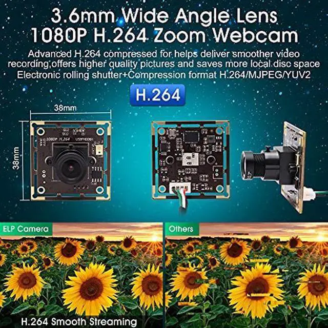 Alt view image 4 of 5 - ALPCAM USB Camera Module Low Light Camera Module H.264 Security Camera Board with Digital Microphone Full HD 1080P 30fps Webcam with IMX323 Sensor Plug and Play USB Camera with 3.6mm Lens