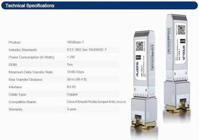 Alt view image 4 of 5 - 2Pack 2.5/5/10G-T Transceiver, 10G SFP+ to RJ-45 Copper Module for Cisco SFP-10G-T-S, Ubiquiti, Meraki, Mikrotik, Netgear, D-Link, Accton, Cumulus etc. CAT.6a/CAT7, 30m.