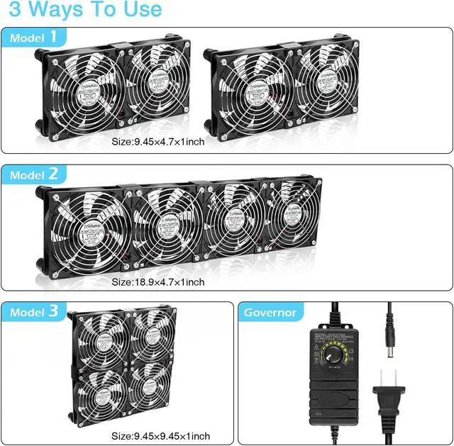 Alt view image 2 of 5 - AmRunJe 120mm x 4 Computer Fan with AC Plug Variable Speed 110V - 240V DIY Small Window Fan and for Mining Rig, AV Cabinets, Home Theater, Refrigerator, Greenhouse Cooling