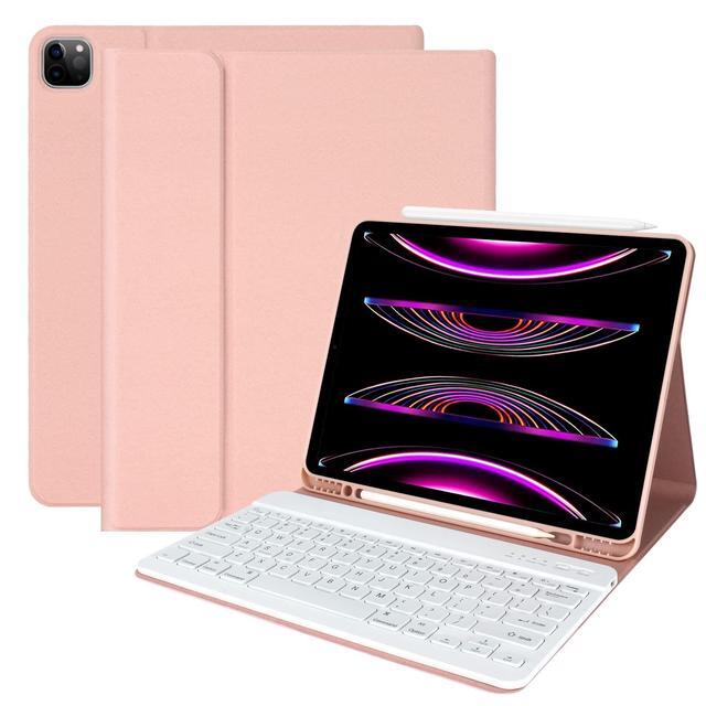 Pink Tablet Case Wireless Bluetooth Keyboard Case For IPad Pro 12.9" 1st/2nd Gen (2015/2017) - Rechargeable Detachable Keyboard With Leather Folio & Pencil Holder, Pink Pink IPad Pro Keyboard Case