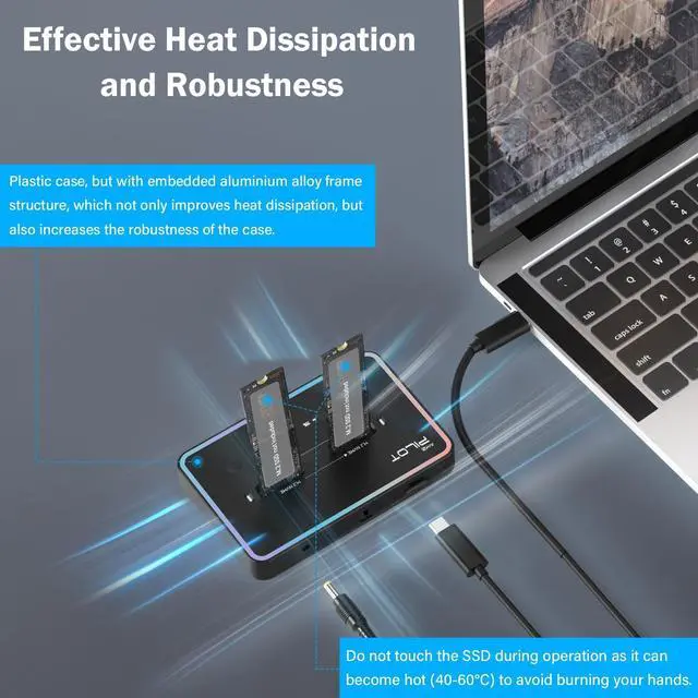Alt view image 5 of 5 - AMZPILOT M.2 Duplicator Cloner Dual-Bay Offline USB C to NVME SATA Docking Station, M.2 Reader 20Gbps for Both (M Key, B+M Key) PCIE NGFF Dock, Size 22110 2280 2260 2242 2230 Enclosure - NN/SS RGB