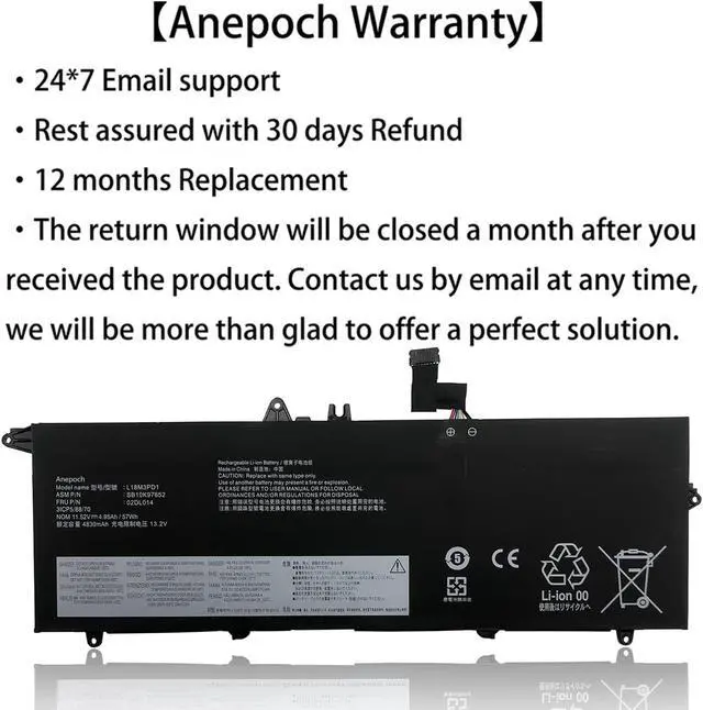 Alt view image 2 of 5 - Anepoch L18M3PD1 02DL014 Laptop Battery Replacement for Lenovo Thinkpad T14S T490S T495S Series 02DL013 02DL015 02DL016 L18L3PD1 L18C3PD1 5B10W13911 L18C3PD2 L18M3PD2 SB10K97651 11.52V 57Wh 4830mAh