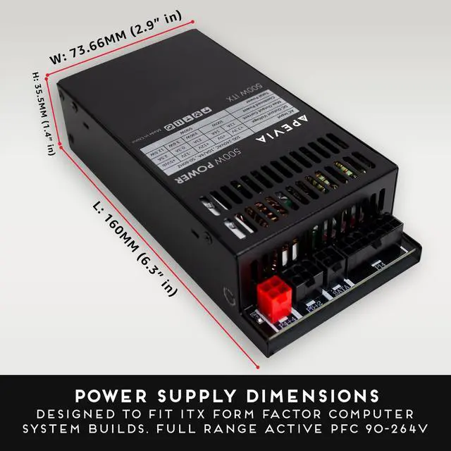 Alt view image 3 of 5 - Apevia ITX-PFC500W Mini ITX/Flex ATX / 1U 500W Fully Modular Power Supply, Full Range Active PFC 90-264V, AC for POS AIO System Desktop Gaming Server Small Form Factor (Flex ITX) Computer PSU