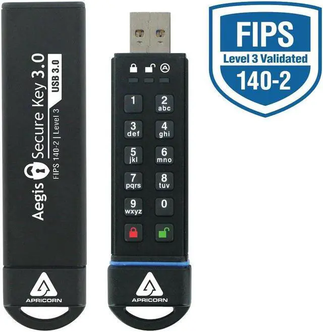 Alt view image 2 of 5 - Apricorn 120GB Aegis Secure Key FIPS 140-2 Level 3 Validated 256-bit Encryption USB 3.0 Flash Drive (ASK3-120GB)