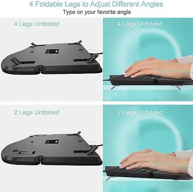 Alt view image 4 of 5 - Arteck Ergonomic USB Wired Keyboard with Cushioned Wrist & Palm Rest, Backlit 7 Colors & Adjustable Brightness Comfortable Natural Split Keyboard with 6 Feet Wire for Windows Computer Desktop Laptop