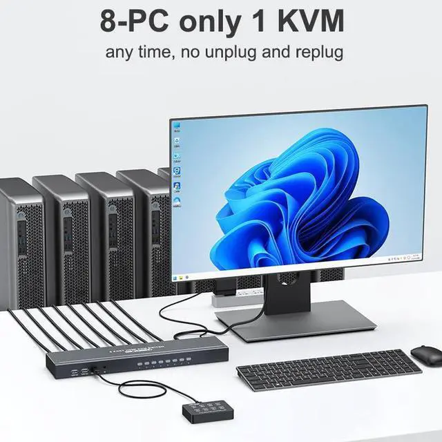 Alt view image 5 of 5 - Arvitek HDMI KVM Switch 8 Port 4K@30Hz, 8 in 1 Out KVM Switcher with USB2.0 Hubs+ IR Remote Control + Desktop Selector + 8 PCs 2 in 1 kvm Cables