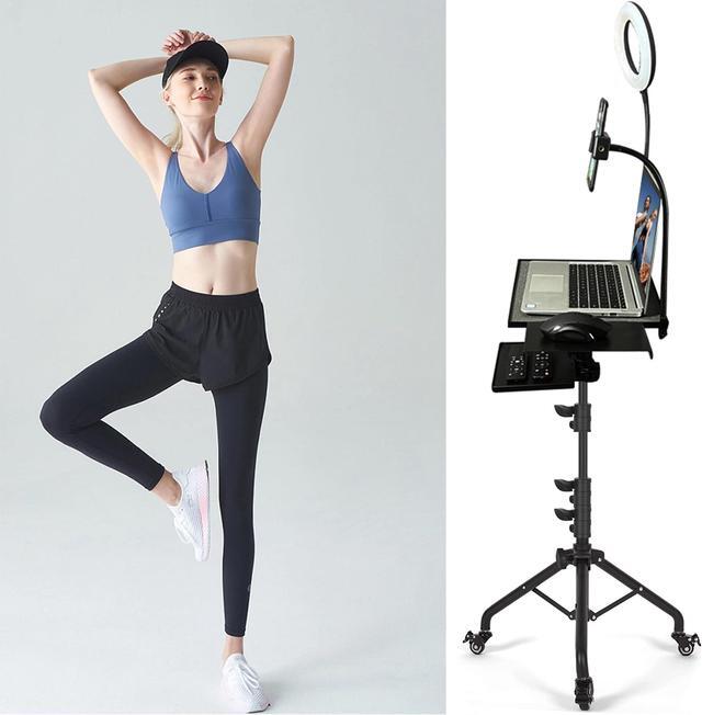 Alt view image 3 of 5 - Asltoy Projector Tripod Stand with Wheels Laptop Tripod Stand Projector Tripod Laptop Stand Floor Stand Live Stream stand Treadmill Stand Music Stand with 6" LED Ring Light for Online Meeting Recordin