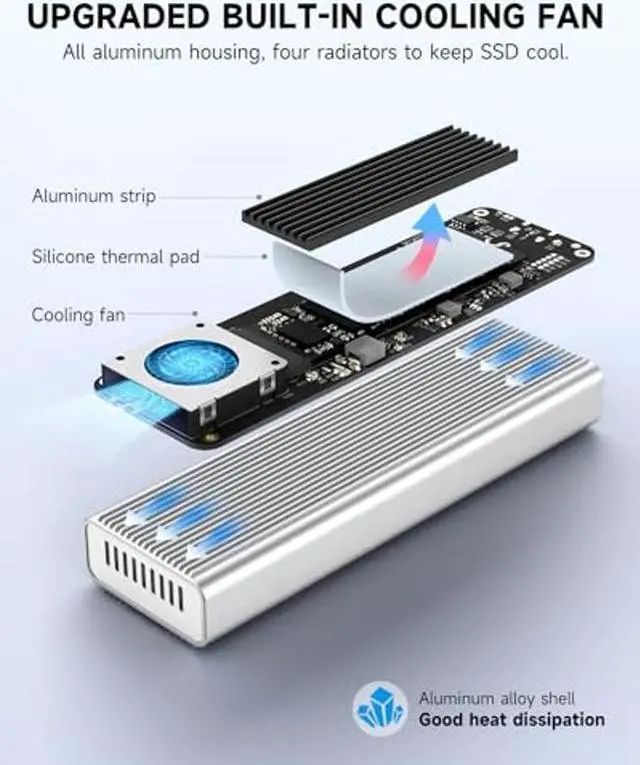 Alt view image 4 of 5 - iDiskk Professional 40Gbps M.2 NVMe SSD Enclosure for M1 M2 Pro/Max,External SSD Aluminum Alloy Enclosure Compatible with Thunderbolt 3/4 USB 3.2/3.1/3.0/Type C,Support Up to 8TB Size 2280 M&B+M-Key