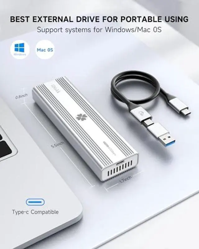 Alt view image 5 of 5 - iDiskk Professional 40Gbps M.2 NVMe SSD Enclosure for M1 M2 Pro/Max,External SSD Aluminum Alloy Enclosure Compatible with Thunderbolt 3/4 USB 3.2/3.1/3.0/Type C,Support Up to 8TB Size 2280 M&B+M-Key