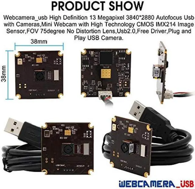 Alt view image 3 of 5 - 13mp USB Camera Module with Microphone Autofocus Audio Video Webcam Board for Computer Mini UVC USB2.0 PC Camera Industrial Embedded USB with Camera IMX214 Lightburn Camera for Laptop Jetson Nano