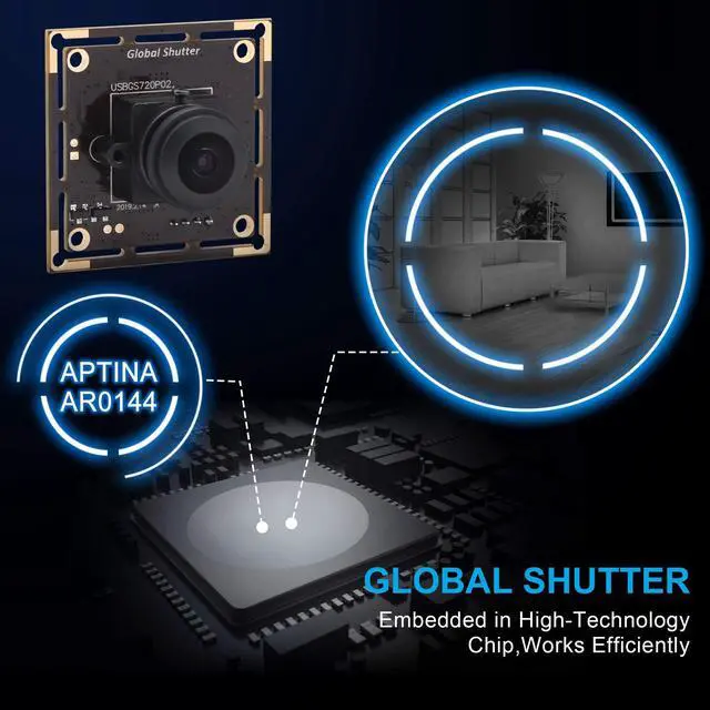 Alt view image 2 of 5 - Global Shutter USB Fisheye Camera Module Wide Angle 720P 60FPS USB Webcam Board for Computer Mini UVC USB2.0 PC Camera High Speed USB with Camera HD Video Industrial Lightburn Camera for Laptop