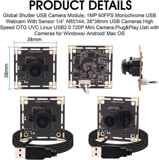 Alt view image 5 of 5 - Global Shutter USB Fisheye Camera Module Wide Angle 720P 60FPS USB Webcam Board for Computer Mini UVC USB2.0 PC Camera High Speed USB with Camera HD Video Industrial Lightburn Camera for Laptop