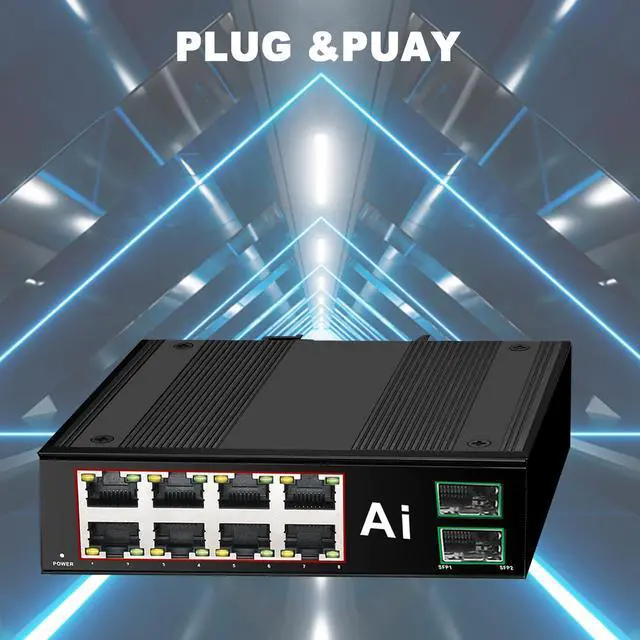 Alt view image 2 of 5 - ienRon Industrial 8 Ports PoE Switch with 2 x Gigabit SFP Uplink Slots and Industrial DIN Rail, POE Budget 120W, POE Watchdog, DIN-Rail POE Switch for PTZ Camera/POE Lighting/ POE Monitor