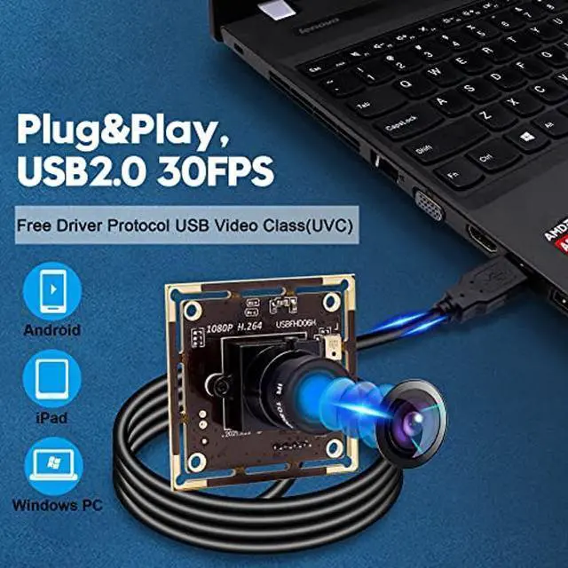 Alt view image 5 of 5 - IFWATER USB Camera Module 2MP with IMX323 Sensor Webcam, H.264 and 0.01LUX Low Illumination USB Camera with Microphone,1080P 3.6mm Lens USB Camera 3.3ft/1m Cable for Windows,Linux,Android and Mac OS