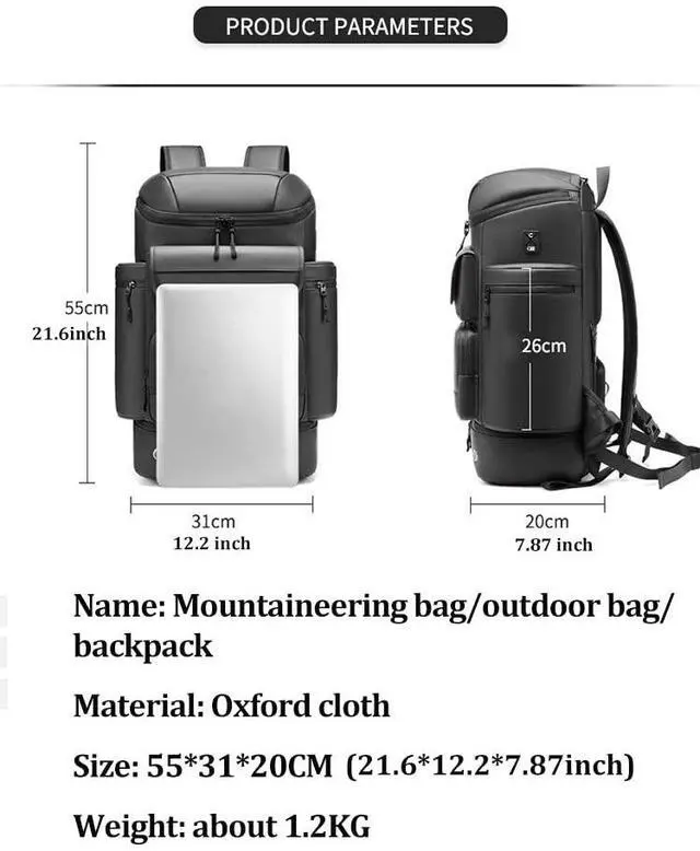Alt view image 2 of 5 - Men large capacity travel backpack,50L waterproof hiking trekking Backpack With separate shoe bag,Business work Laptop Backpack
