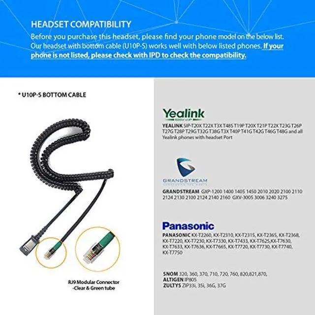 Alt view image 2 of 5 - IPD IPH-165 Phone Headset with Noise Cancelling Microphone for Office and Call Center - Compatible with with All Yealink SIP,Snom, Greandsteam,& LG landline Phones