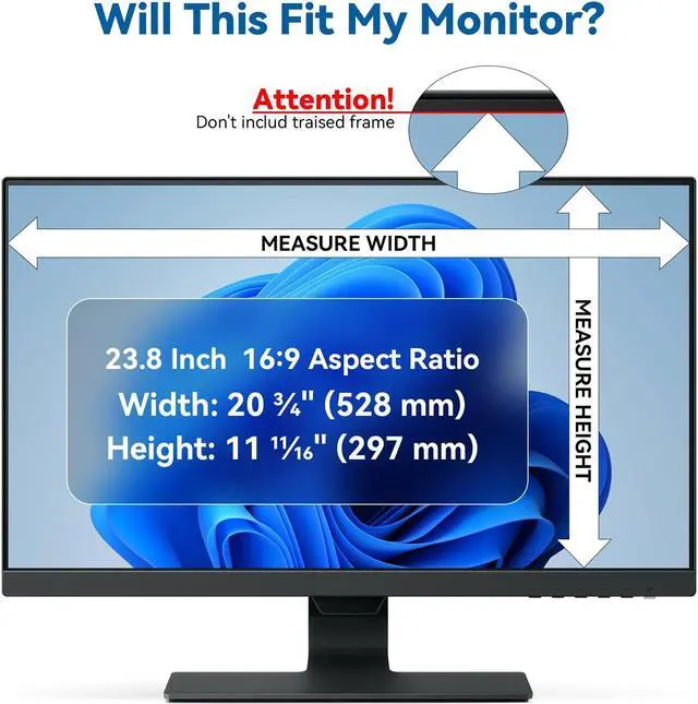 Alt view image 4 of 5 - IPROKKO [2-Pack] 23.8 Inch Computer Privacy Screen Filter for 16:9 Widescreen Monitor, Removable 23.8in Anti Blue Light Glare Privacy Shield, Anti Spy Security Protector for Hp Dell Asus Acer Samsung