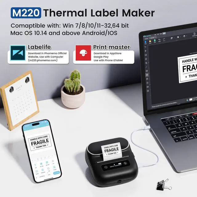Alt view image 2 of 5 - ItriAce M220 Label Maker, Bluetooth Sticker Printer Support Printing 0.78-3.14 inch, Thermal Printer for Small Business, Home & Office, Label Maker Machine with Tape Compatible with Smartphone and PC