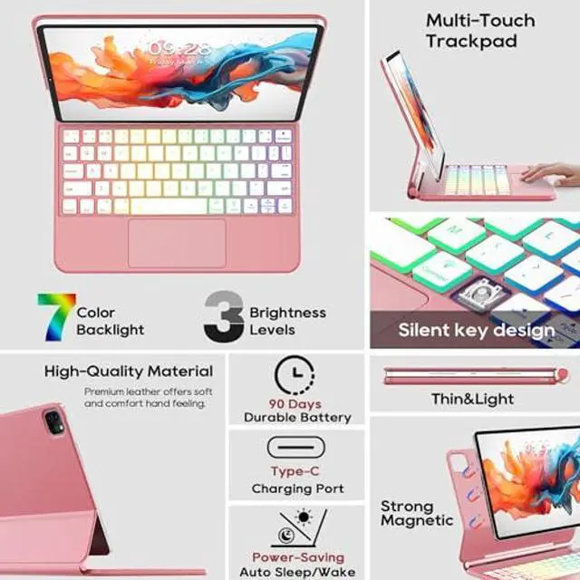 Alt view image 3 of 5 - iPad Air 5th Generation Case with Keyboard 10.9", Rainbow Color Backlit with Multi-Touch Trackpad Keyboard, Magic Keyboard iPad Pro 11 4th/3rd/2nd/1st Gen, Keyboard Case for iPad Air 4th Gen Rose Gold
