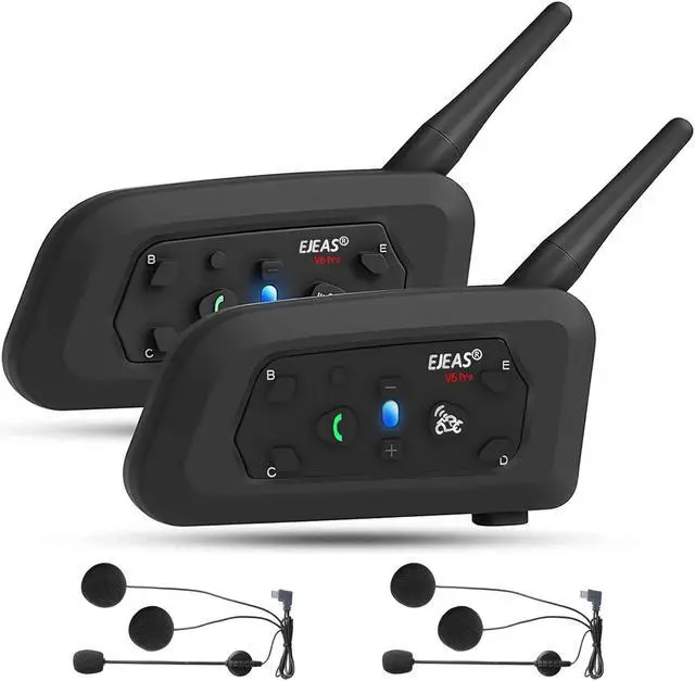 Main image of EJEAS V6 Pro Motorcycle Bluetooth Headset, 2 Riders Intercom Bluetooth 5.1 Helmet Communication System with Hands-Free Call and Noise Reduction for Motorcycling Skiing and Climbing (2 Pack)