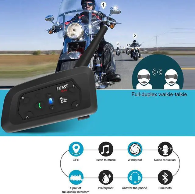 Alt view image 3 of 5 - EJEAS V6 Pro Motorcycle Bluetooth Headset, 2 Riders Intercom Bluetooth 5.1 Helmet Communication System with Hands-Free Call and Noise Reduction for Motorcycling Skiing and Climbing (2 Pack)
