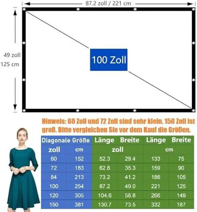 Alt view image 2 of 5 - Black Backing Projector Screen 100 INCH VERCORKIN Outdoor Indoor Portable Projection Screens Movie Screen 16:9 Foldable for Home Theater Movies, Office, Outdoor Movies (100 INCH)