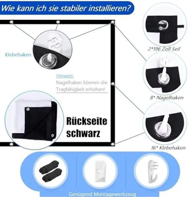 Alt view image 3 of 5 - Black Backing Projector Screen 100 INCH VERCORKIN Outdoor Indoor Portable Projection Screens Movie Screen 16:9 Foldable for Home Theater Movies, Office, Outdoor Movies (100 INCH)
