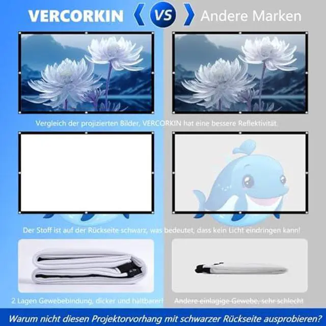Alt view image 4 of 5 - Black Backing Projector Screen 100 INCH VERCORKIN Outdoor Indoor Portable Projection Screens Movie Screen 16:9 Foldable for Home Theater Movies, Office, Outdoor Movies (100 INCH)