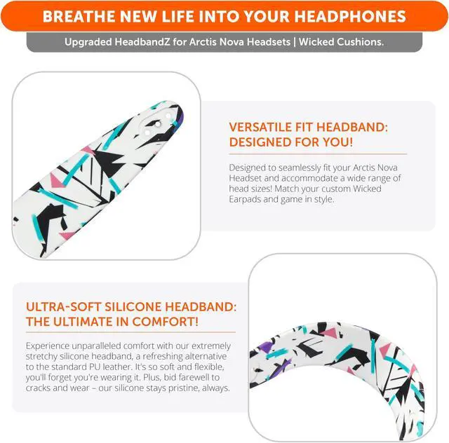 Alt view image 4 of 5 - WC Earpad and Upgraded Silicone Headband Combo for Arctis Nova Headphones | Cooling Gel Earpads & Matching Design Headband for Epic Gaming | 90's White