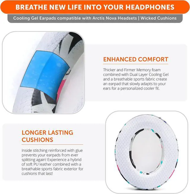 Alt view image 5 of 5 - WC Earpad and Upgraded Silicone Headband Combo for Arctis Nova Headphones | Cooling Gel Earpads & Matching Design Headband for Epic Gaming | 90's White