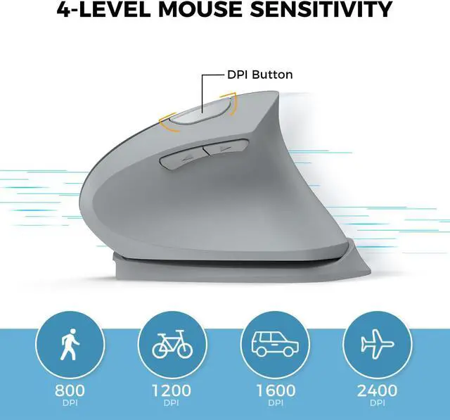 Alt view image 5 of 5 - iClever Ergonomic Mouse, 2.4G Wireless Vertical Mouse, Silent Click, 7 Buttons, USB-C Rechargeable, 4 DPI 800/1200/1600/2400 with 3 Adjustable Tilt, Jiggler for Laptop, PC, Computer, Windows 8/10/11