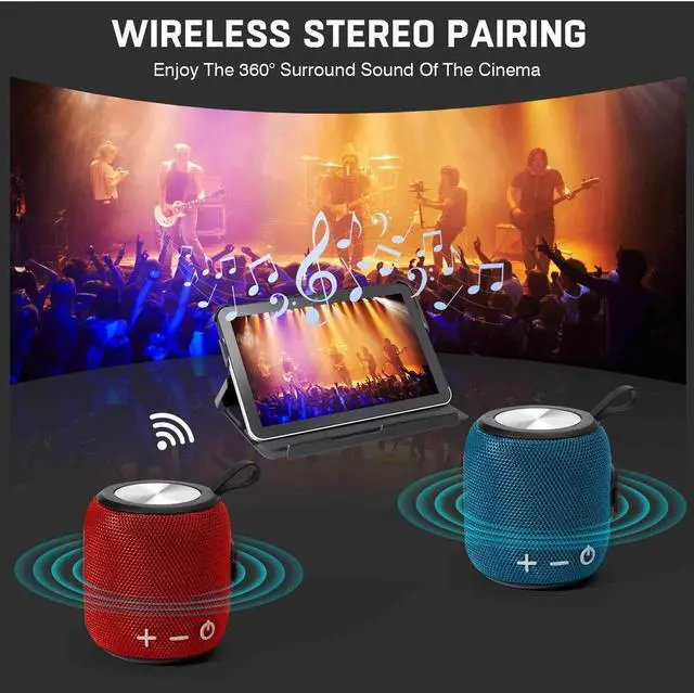Alt view image 4 of 5 - UrbanX Bluetooth Speaker: Powerful Stereo Sound, IPX7 Waterproof, True Wireless Stereo Pairing, Portable Design, Latest Bluetooth V5.2 - Perfect for Beach, Outdoor, Home, Parties- Red