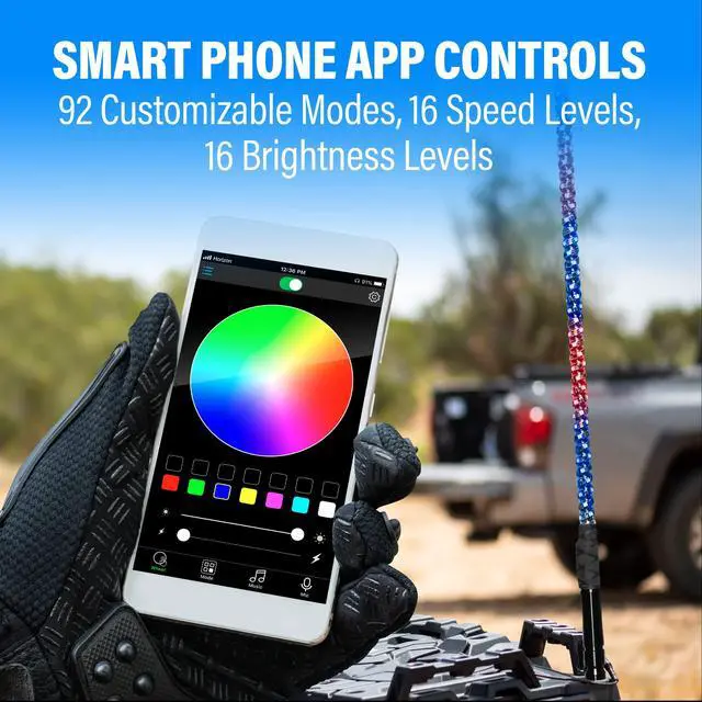 Alt view image 2 of 5 - BOSS Audio Systems XP6 ATV Chasing LED Whip - 72-inch, 360-degree RGB Illumination, Control App, IP67 Weatherproof Rated, Easy Installation