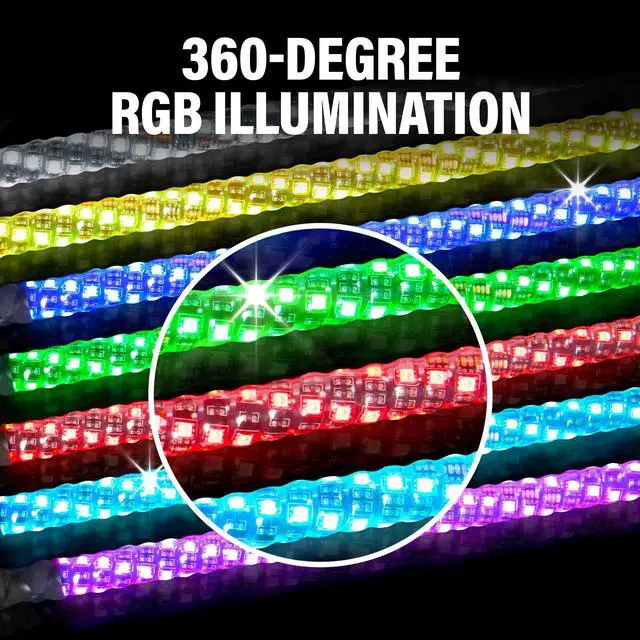 Alt view image 4 of 5 - BOSS Audio Systems XP6 ATV Chasing LED Whip - 72-inch, 360-degree RGB Illumination, Control App, IP67 Weatherproof Rated, Easy Installation