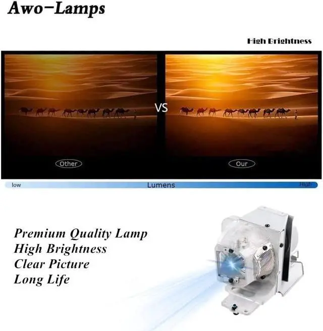 Alt view image 4 of 5 - AWO SP.70201GC01 / SP.77011GC01 / BL-FP210A / BL-FP210B Premium Replacement Lamp with Housing for OPTOMA DH1012 EH210 EH341 HD26LV HDF572 HT210V W316ST W350 W351 X316ST X35 X351 X342e HD200D