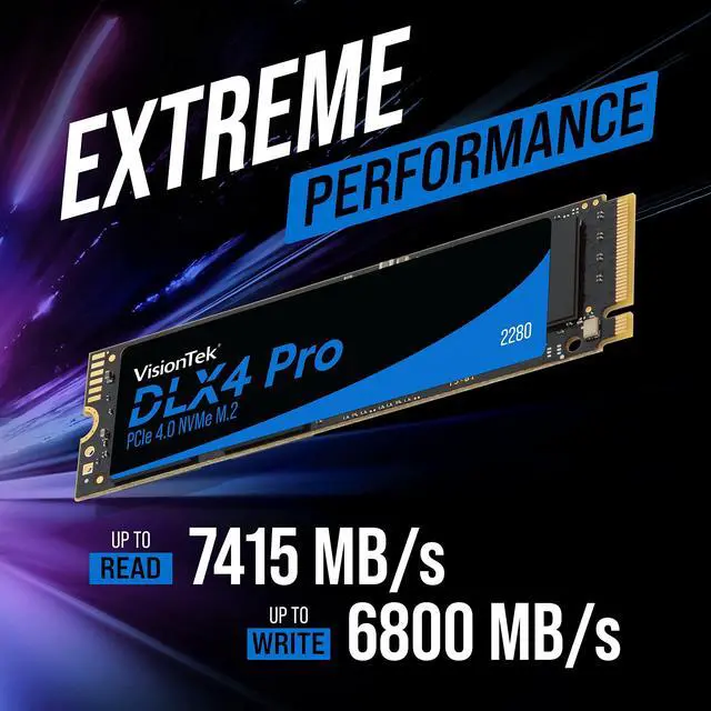 Alt view image 2 of 5 - VisionTek 2280 M.2 DLX4 Pro SSD - 4TB - PCIe Gen 4.0 x4 NVMe - 5200MB/s Read, 4775MB/s Write - Laptops, Gaming PCs, Compatible Consoles