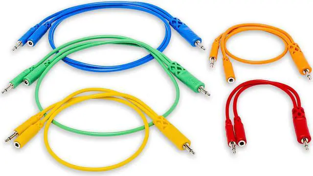 Main image of Hosa CMM-500Y-MIX 3.5 mm TS with 3.5 mm TSF Pigtail to 3.5 mm TS Hopscotch Patch Cables, Various Lengths (5 Pieces)