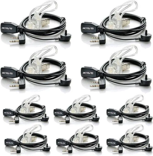 Main image of Case of 10, Retevis Walkie Talkies Earpiece with Mic 2 Pin Acoustic Tube Headset Compatible with Baofeng UV-5R Retevis H-777 RT21 RT22 Arcshell AR-5 Two Way Radio