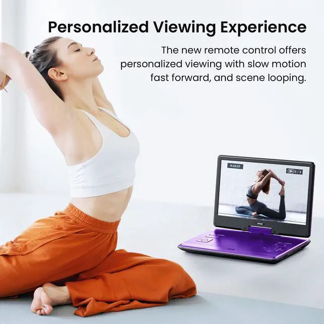 Alt view image 4 of 5 - ieGeek 15.9'' Portable DVD Player with 14.0'' Swivel Screen, 6 Hrs Rechargeable Battery, Car DVD Player, Sync TV, Region Free, Support USB/SD Card, High Volume Speaker, Remote Control, Purple