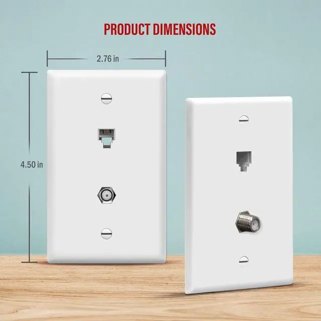 Alt view image 2 of 5 - ENERLITES Combination Coaxial TV Cable / RJ11 Telephone Jack Wall Plate, F-Type F81 Connector, 6-Position 4-Conductor (2-Line Support), 1-Gang 4.50" x 2.76", 6641-W-10PCS, White (10 Pack)