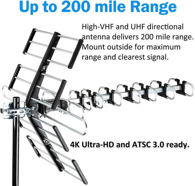 Alt view image 2 of 5 - Five Star Outdoor HDTV Antenna up to 200 Mile Long Range, Attic or Roof Mount TV Antenna, Long Range Digital OTA Antenna for 4K 1080P VHF UHF Includes J Mount, 40 ft. RG6 Coaxial Cable