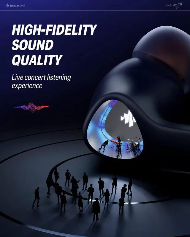 Alt view image 2 of 5 - Donner Wireless Earbuds Noise Cancelling, Bluetooth 5.2 Earphones with ENC for Clear Calls, 12mm Drivers & Balanced Armature, App for Custom EQ, 32H Playtime, Fast Charging - Dobuds ONE, Blue