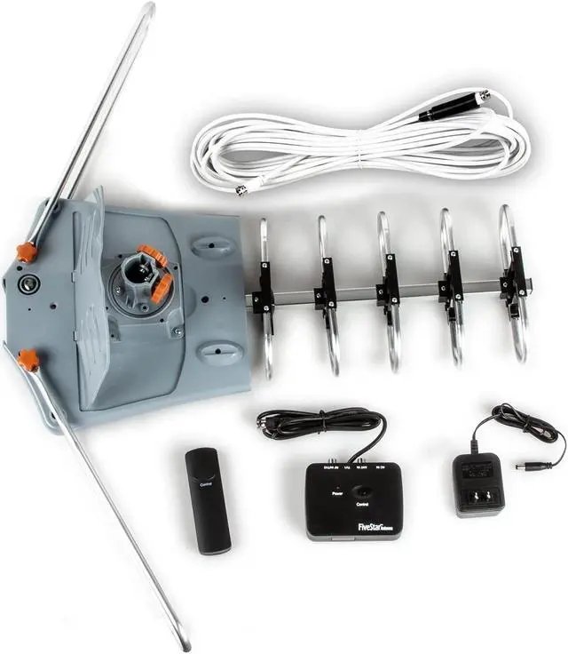 Alt view image 4 of 5 - Five Star Outdoor 150 Mile Motorized 360 Degree Rotation OTA Amplified HDTV Antenna for 2 TVs Support - UHF/VHF/1080P Channels Wireless Remote Control - 40 FT RG6 Coax Cable