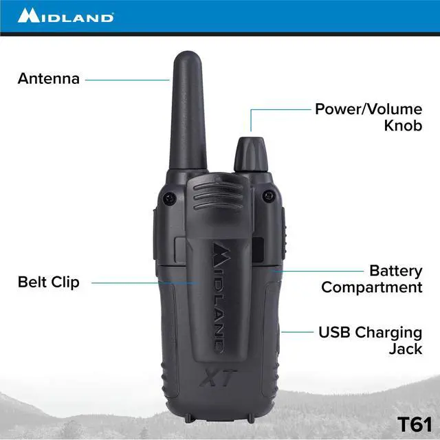 Alt view image 4 of 5 - Midland T61VP3 36 Channel FRS Two-Way Radio - Up to 32 Mile Range Walkie Talkie - Yellow/Black (Pack of 12)