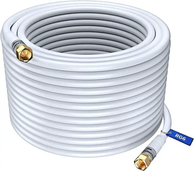 Main image of RG6 COAXIAL Cable - Triple Shielded, Non-Oxygen Copper Cable Wire for TV, Internet & More - Flexible Coax Cable Cord 200ft / White