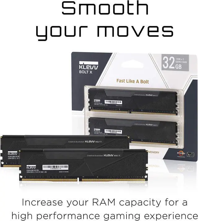 Alt view image 5 of 5 - KLEVV Bolt X DDR4 32GB (2x16GB) 3600MHz CL18 1.35V Gaming Desktop Ram Memory SK Hynix Chip XMP 2.0 Ready (KD4AGUA80-36A180U)