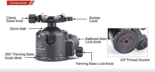 Alt view image 2 of 5 - SUNWAYFOTO Tripod Ball Head XB 52 Low Profile Tilt Black