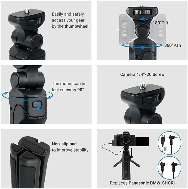 Alt view image 2 of 5 - Handheld Shooting Grip & Mini Tripod Replace Panasonic DMW-SHGR1 Selfie Grip and Remote for Panasonic G100 G110 G9 GH7 GH6 GH5 GH5S G85 G95 S1 S1R S1H S5 FZ1000 II, Ideal for Vlogging Video Recording