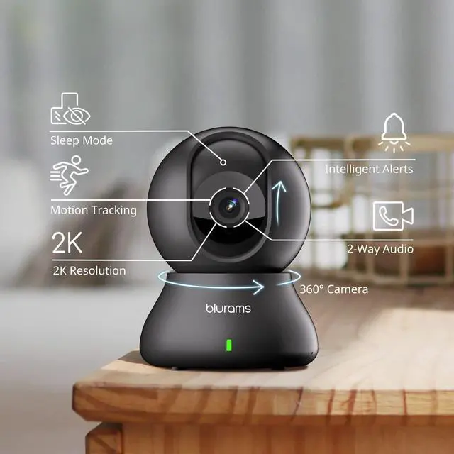 Alt view image 2 of 5 - blurams 2PC Security Camera 2K, Baby Monitor Dog Camera 360-degree for Home Security w/Smart Motion Tracking, Phone App, IR Night Vision, Siren, 2-Way Audio