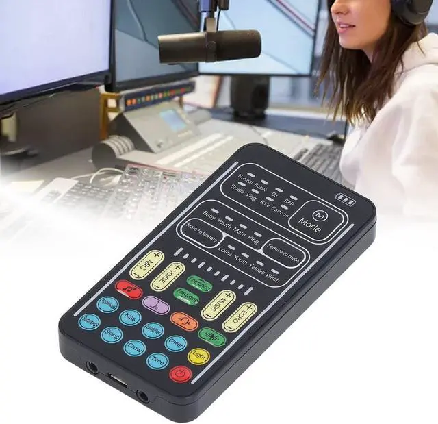 Alt view image 2 of 5 - Voice Changer Set, DC 5V I9 Multifunction Voice Changer Set Portable Recording Mini Sound Card with 8 Built in Sound Effects for Game Anchor Recording Computer Use (English